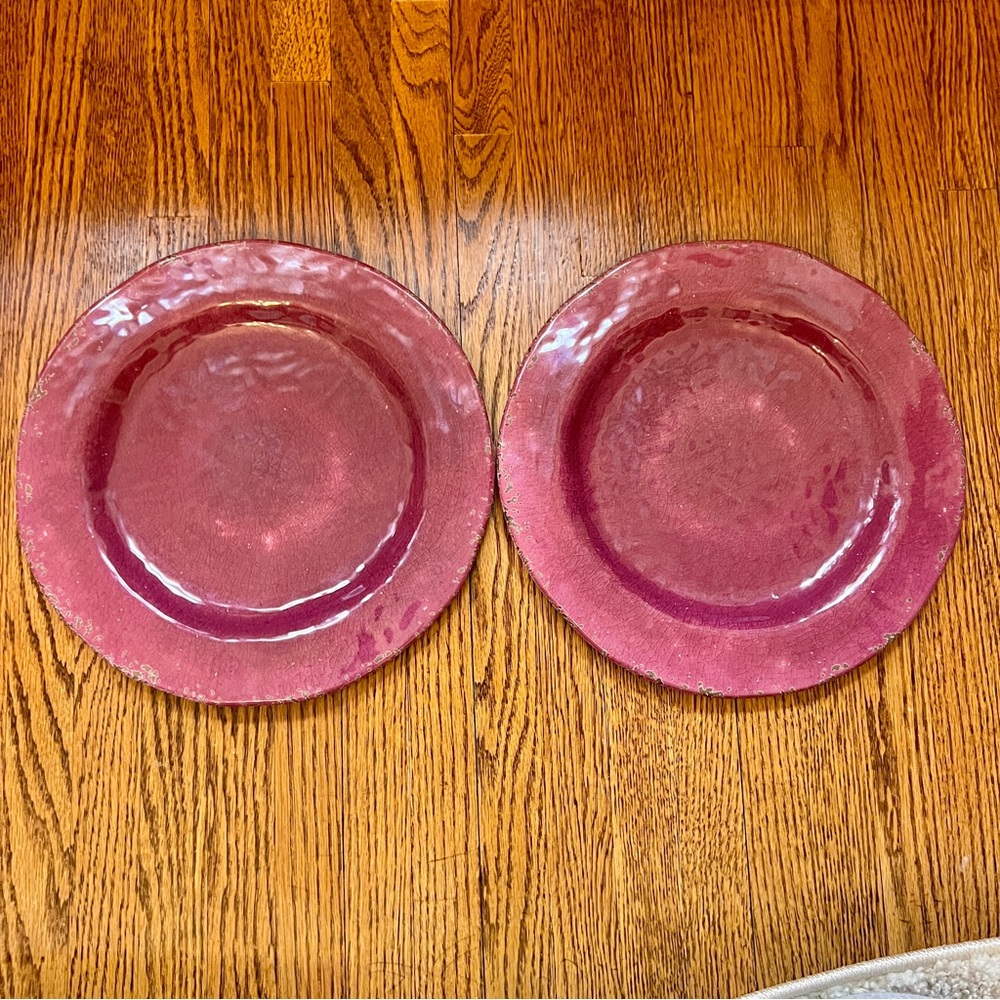 Set of 2 vtg Pier 1 Carmelo Melamine Purple Distressed Look Dinner Plates 11”